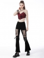 Black Gothic Punk Hollow-out Long Bell-Bottom Trousers for Women
