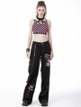 Black Gothic Punk Rebel Fashion Danger Bear Metal Studded Baggy Trousers for Women