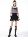 Black Gothic Punk Girl Studded Pleated Mini Skirt