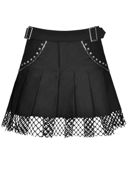 Black Gothic Punk Girl Studded Pleated Mini Skirt - Devilnight.co.uk