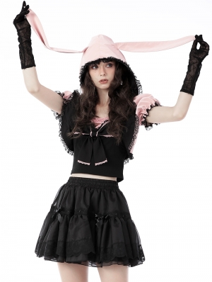 Pink Rabbit Ear Hood Gothic Lolita Short Cape for Women
