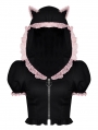 Black and Pink Gothic Lolita Cat Ear Short Hooded Top for Women