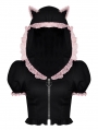 Black and Pink Gothic Lolita Cat Ear Short Hooded Top for Women