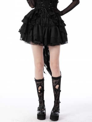 Black Gothic Lace Frilly Tail High-Low Party Tunic Skirt