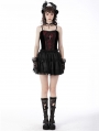 Dark Red Gothic Dead Cross Lace Trim Strap Corset Top for Women