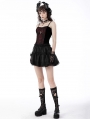 Dark Red Gothic Dead Cross Lace Trim Strap Corset Top for Women