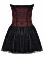 Black and Wine Red Gothic Strapless Lace Short Party Dress