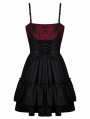 Black and Red Spider Bow Gothic Frilly Strap Short Party Dress