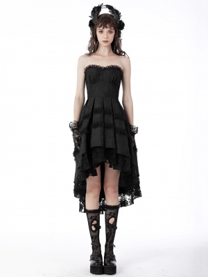 Black Gothic Lace Noble Dovetail High-Low Party Dress