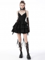 Black Gothic Devil High-Low Frilly Strap Short Party Dress