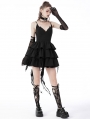 Black Gothic Devil High-Low Frilly Strap Short Party Dress