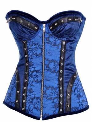 Blue Floral Pattern Overbust Cupless Fashion Steampunk Corset
