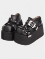 Black Gothic Punk Double Skull Buckle High Heel Platform Shoes