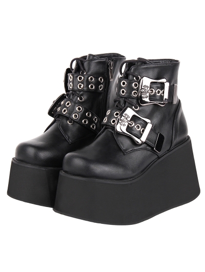 Black Gothic Punk Round Head High Platform Fashion Ankle Boots