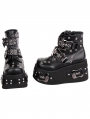 Black Gothic Punk Buckle Belt Rivet High Platform Ankle Boots