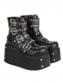 Black Gothic Punk Rivet Platform Multi-Buckle Fashion Ankle Boots