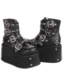 Black Gothic Punk Rivet Platform Multi-Buckle Fashion Ankle Boots