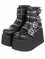 Black Gothic Punk Metal Studded Buckle Belt Platform Ankle Boots