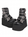 Black Gothic Punk Metal Studded Buckle Belt Platform Ankle Boots