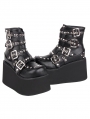 Black Gothic Punk Metal Studded Buckle Belt Platform Ankle Boots