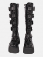 Black Gothic Punk Buckle Strap Platform Knee High Boots