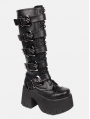 Black Gothic Punk Buckle Strap Platform Knee High Boots