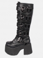 Black Gothic Punk Buckle Strap Platform Knee High Boots