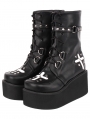 Dark Gothic Punk Cool Cross Side Zip Platform Mid-Calf Boots