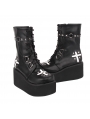 Dark Gothic Punk Cool Cross Side Zip Platform Mid-Calf Boots