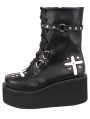 Dark Gothic Punk Cool Cross Side Zip Platform Mid-Calf Boots