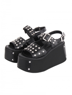 Black Gothic Punk Open Toe Ankle Strap Studded Platform Sandals