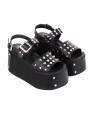 Black Gothic Punk Open Toe Ankle Strap Studded Platform Sandals