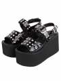 Black Gothic Punk Rivet Open Toe Ankle Strap Platform Sandals