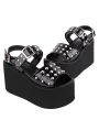 Black Gothic Punk Rivet Open Toe Ankle Strap Platform Sandals