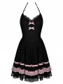 Black and Pink Gothic Sexy Doll Chiffon Strap Dress