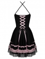 Black and Pink Gothic Sexy Doll Chiffon Strap Dress
