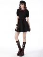 Black Gothic Lolita Red Plaid Button Up Short Dress