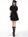 Black Gothic Lolita Red Plaid Button Up Short Dress