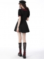 Black Gothic Lolita Red Plaid Button Up Short Dress