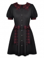 Black Gothic Lolita Red Plaid Button Up Short Dress