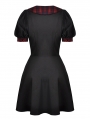 Black Gothic Lolita Red Plaid Button Up Short Dress