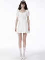 White Angel Gothic Embroidered Short Puff Sleeves Party Dress