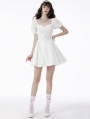 White Angel Gothic Embroidered Short Puff Sleeves Party Dress