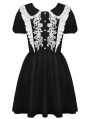 Black and White Cute Gothic Lace Doll Collar Short Dress