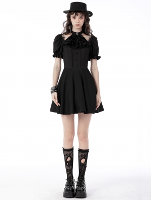 Black Gothic Daily Wear Short Puff Sleeves Dress