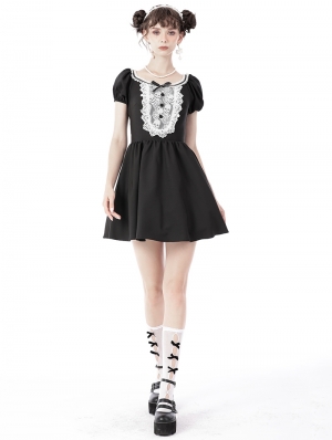 Black and White Gothic Lolita Skull Lace Daily Wear Short Dress
