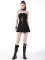 Black Gothic Punk Zipper Pleated Sexy Strapless Mini Dress