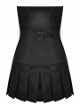 Black Gothic Punk Zipper Pleated Sexy Strapless Mini Dress