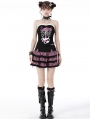 Black and Pink Plaid Gothic Magic Cat Layered Frilly Mini Skirt