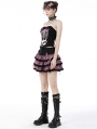 Black and Pink Plaid Gothic Magic Cat Layered Frilly Mini Skirt